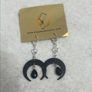 Black Crescent Moon dangling Earrings by May Moon Co. New/never worn.